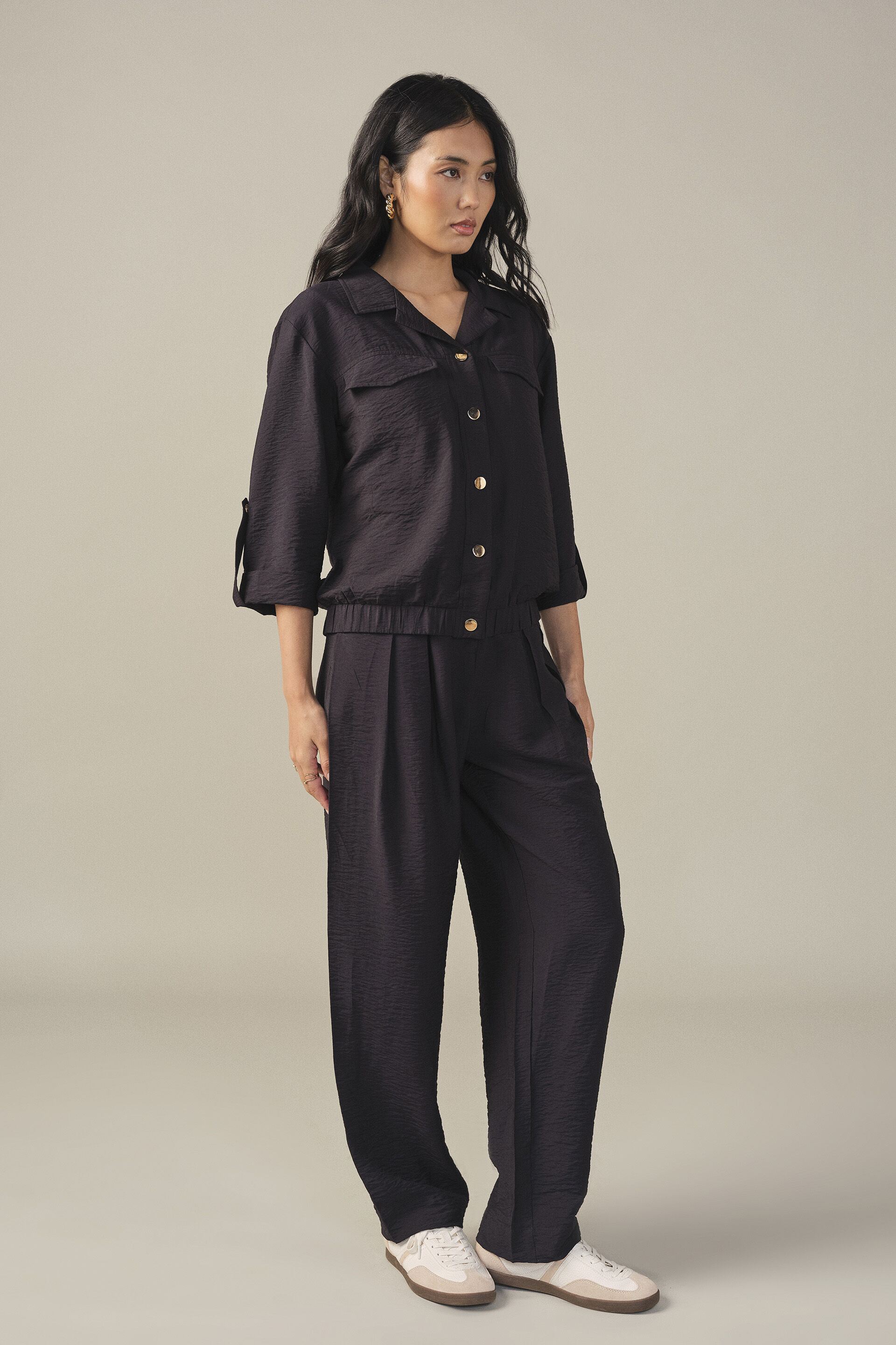 Relaxed Solid Co-ord Set in Black, Black, image 4